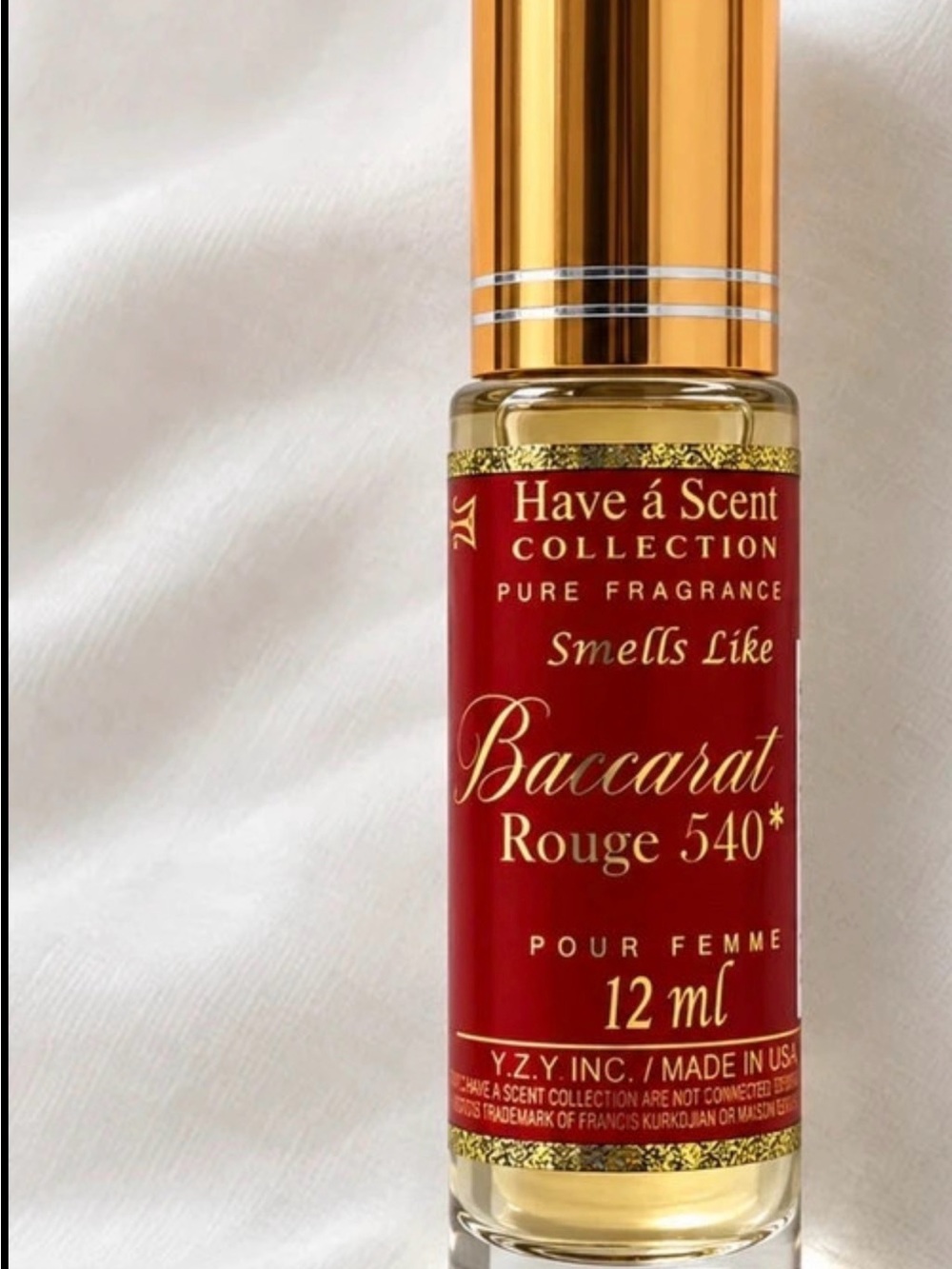 Have á Scent "Baccarat Rouge 540" 12ml Pure Fragrance - Red & Gold Bottle